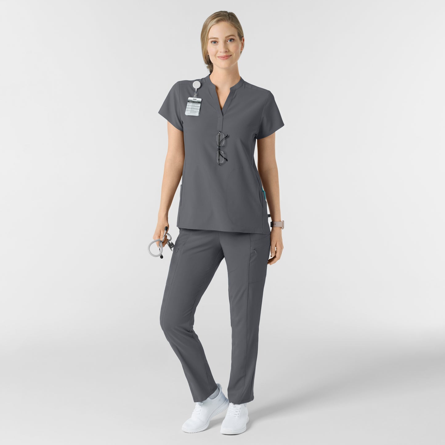 SCC RENEW Women's Mandarin Collar Scrub Top With Logo