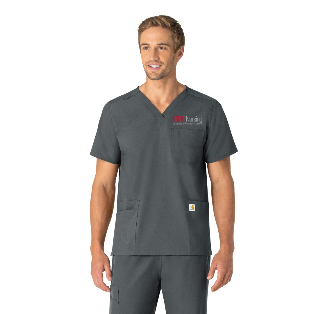 UMSL Force Essentials Unisex V-Neck 6-Pocket Scrub Top With Logo