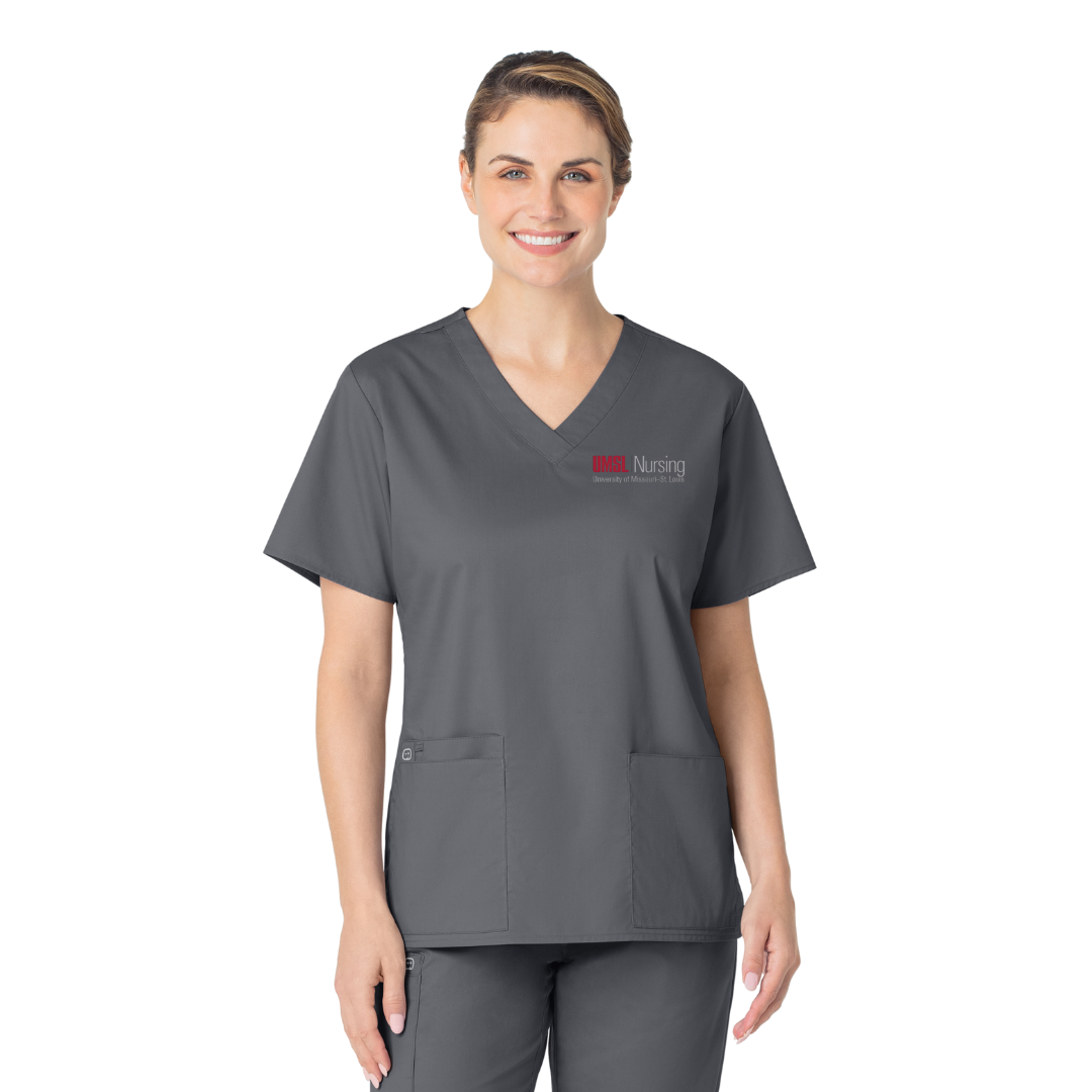 UMSL WonderWORK Women's V-Neck Scrub Top With Logo 101