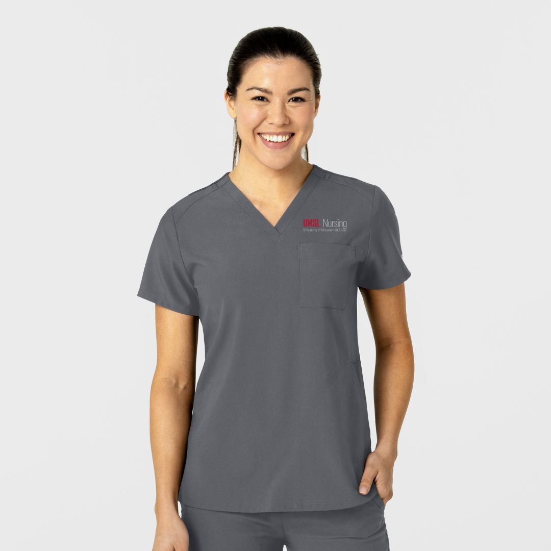 UMSL W123 Women's Flex-n-Reach V-Neck Scrub Top With Logo 6045