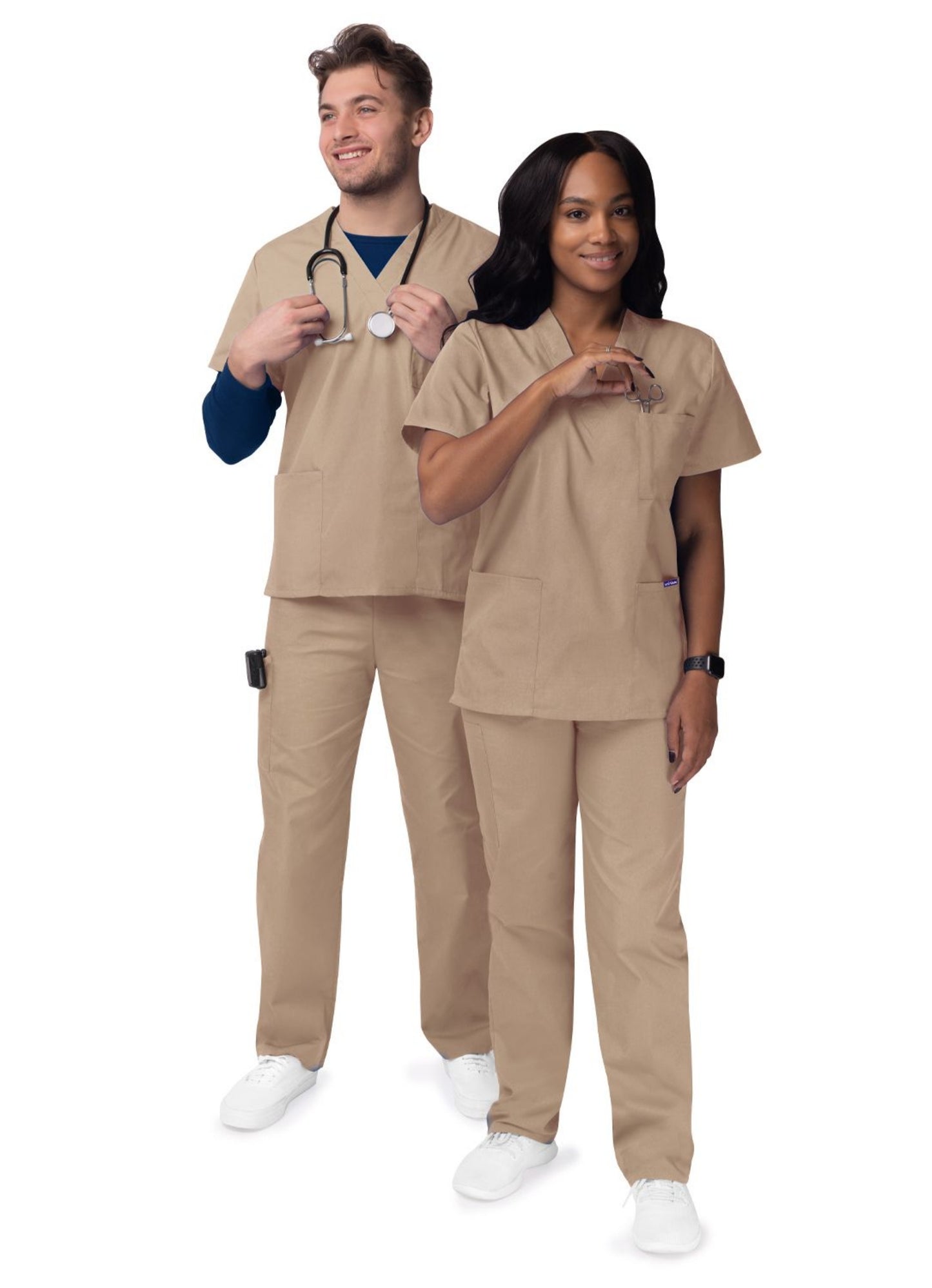 my Favorite Scrubs Sivvan Unisex V-Neck/Drawstring Pant Scrub Set Khaki