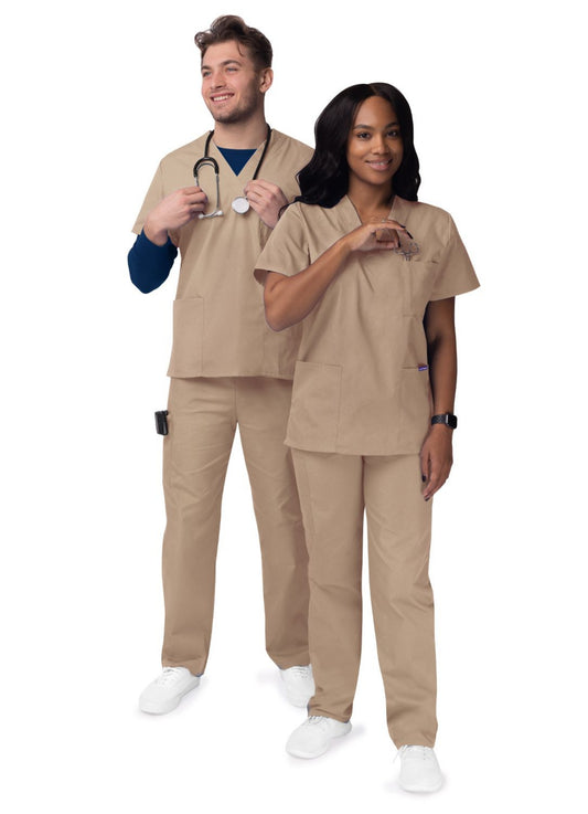 my Favorite Scrubs Sivvan Unisex V-Neck/Drawstring Pant Scrub Set Khaki
