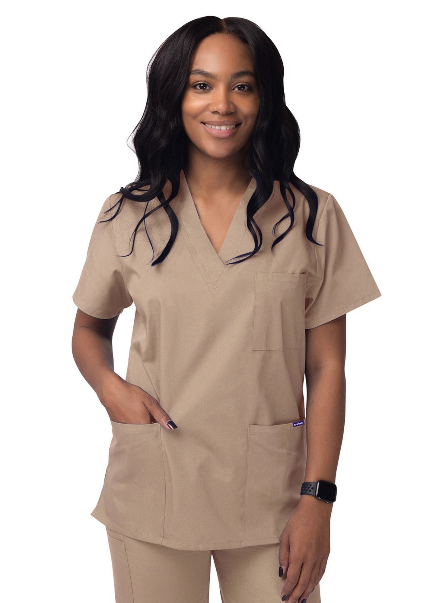 my Favorite Scrubs Sivvan Unisex V-Neck/Drawstring Pant Scrub Set Khaki