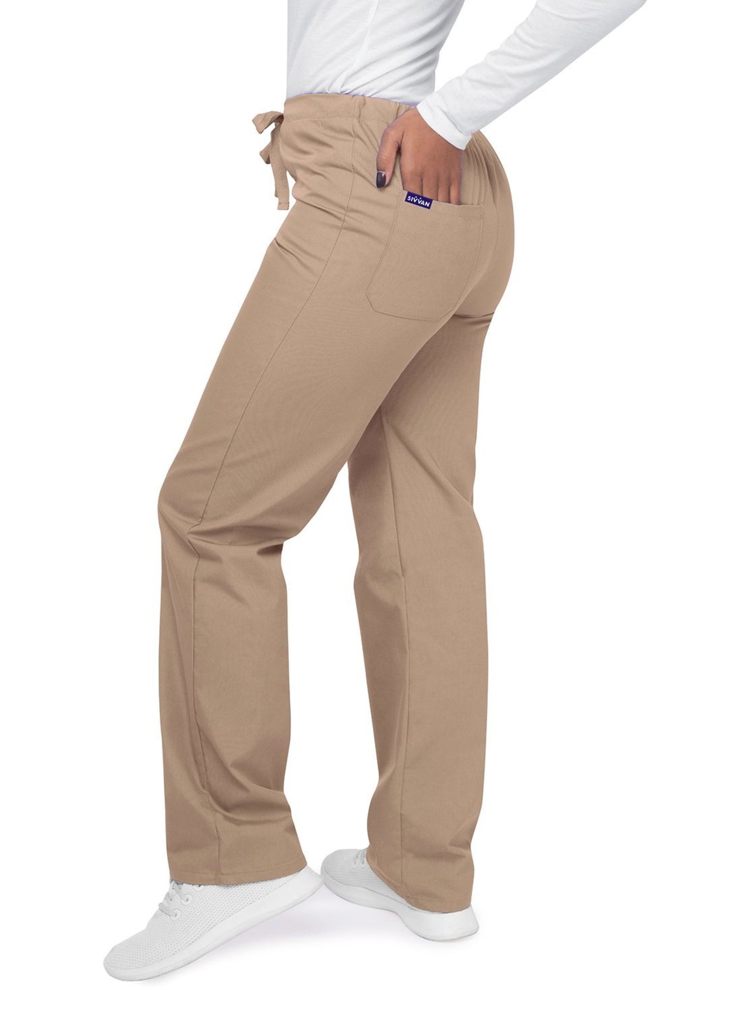 my Favorite Scrubs Sivvan Unisex V-Neck/Drawstring Pant Scrub Set Khaki