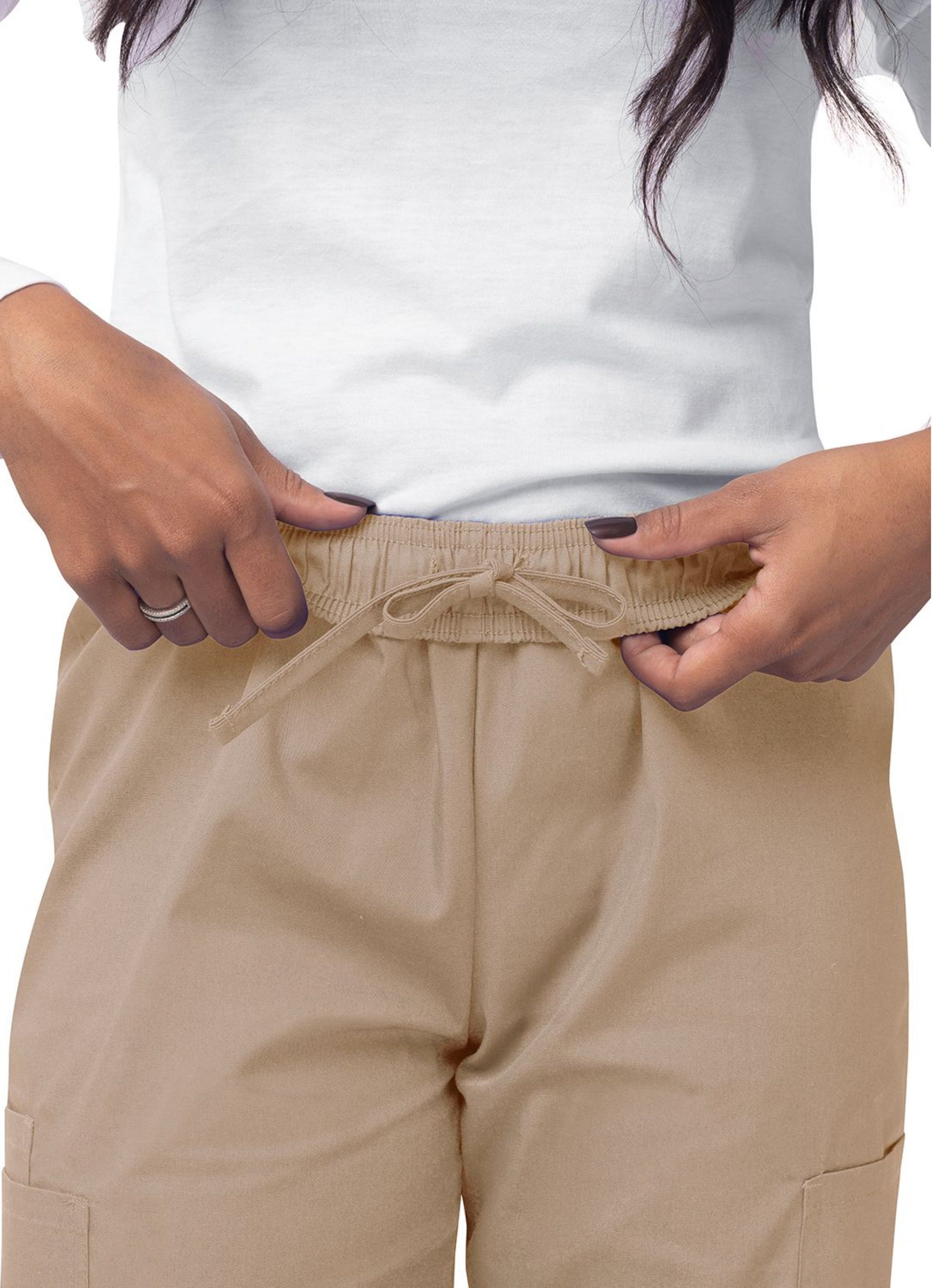 My Favorite Scrubs Sivvan Women's Comfort Elastic Drawstring Cargo Pants Khaki