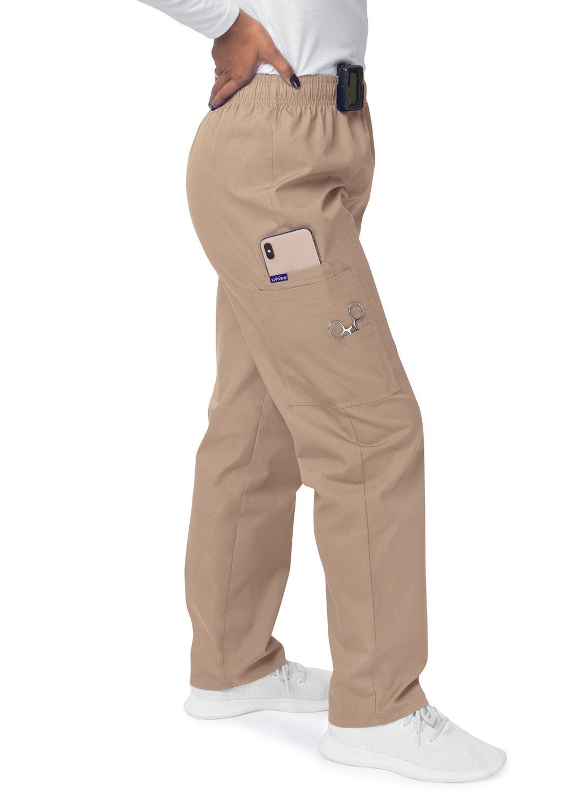 My Favorite Scrubs Sivvan Women's Comfort Elastic Drawstring Cargo Pants Khaki