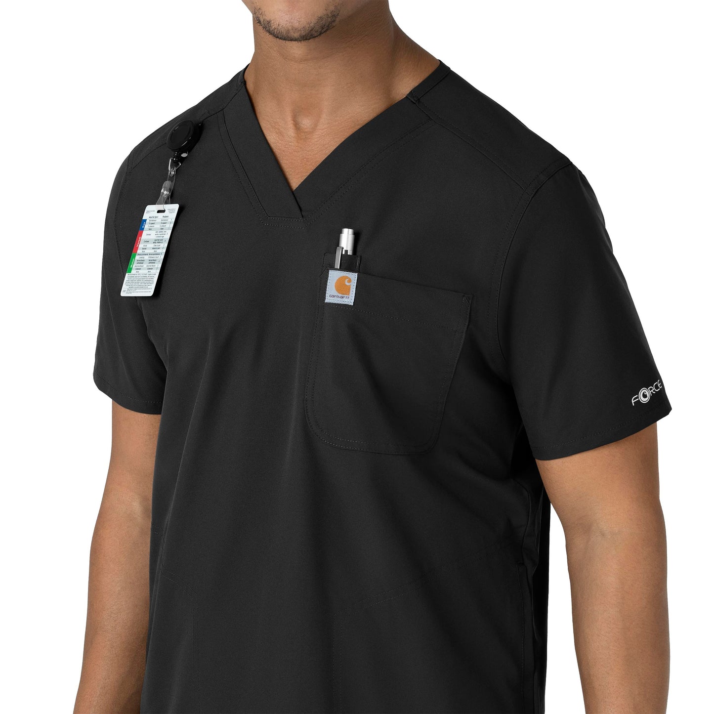 SCC Force Essentials Men's V-Neck Shirttail Scrub Top With Logo