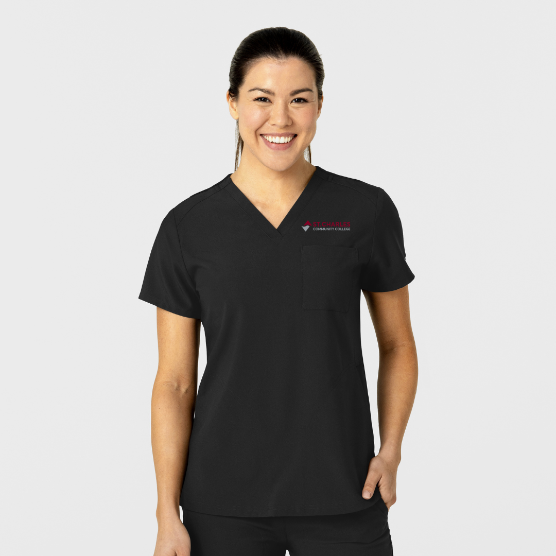 SCC W123 Women's Flex-n-Reach V-Neck Scrub Top With Logo